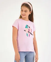 Primo Gino Half Sleeve T-shirt with Sequins Bird Embroidery - Pink 