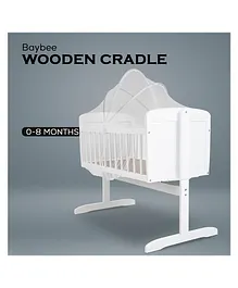 Baybee Lucenta Pine Wood Cradle with Mosquito Net & Swing Lock Function - White