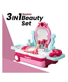 Baybee 3 In 1 Trolley Beauty Accessories Makeup Kit Playset Cum Dressing Table 15 Pieces - Multicolour
