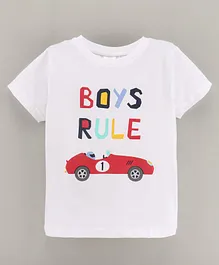 OLLYPOP Half Sleeves Cotton T-shirt Text and Car Print - White