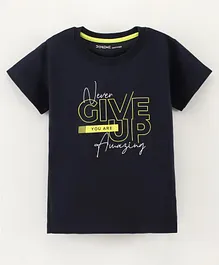 Doreme Half Sleeves T Shirts Text Print - Navy Blue