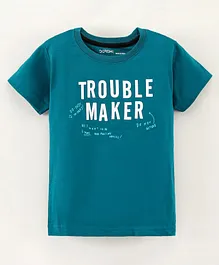 Doreme Half Sleeves T Shirt Text Print - Blue