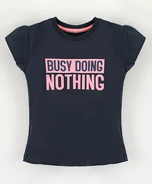 Doreme Short Sleeves Cotton T-Shirt Busy Doing Nothing Print - Navy Blue
