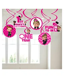 Zyozi Hanging Swirls Ceiling Decorations 1st Birthday Theme Pink - Pack of 6