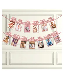 Zyozi Glitter First Birthday Photo Banner Monthly Milestone Photo Banner Peach - Pack Of 14
