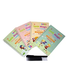Asera Sank Magic Practice Copybook 4 Book + 5 Refill+ 1 Pen + 1 Grip Number Tracing Book for Preschoolers with Pen Magic Calligraphy Copybook Set Practical Reusable Writing Tool- English