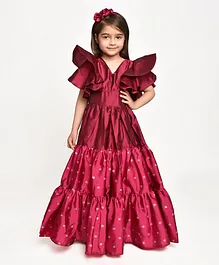 Jelly Jones Flared Half Sleeves Silk Fit & Flare Gown With Floral  Headband - Wine