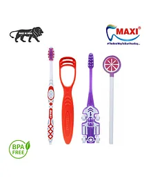 MAXI Oral Care Junior Toothbrush & Tongue Cleaner Pack Of 4 - Multicolor