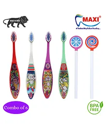 MAXI Oral Care Junior Toothbrush & Tongue Cleaner Pack Of 6 - Multicolor