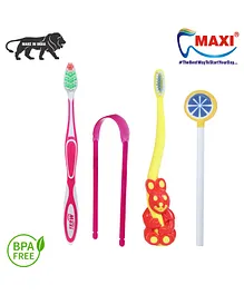 MAXI Oral Care Mommy Baby Toothbrush & Tongue Cleaner Pack Of 4 - Multicolor