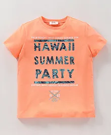 Koton Half Sleeves Cotton T shirt Text Print - Peach