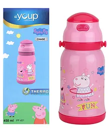Youp Stainless Steel Pink Color Peppa Pig Kids Insulated Double Wall Sipper Bottle Chase - 450ml