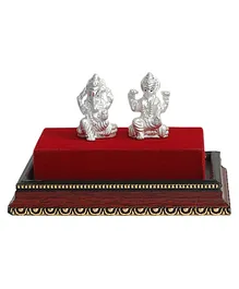 Eloish Silver Lakshmi Ganesha Idol with Gift Box - Silver