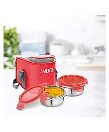 Milton Cube 2 Stainless Steel Tiffin Lunch Box With 2 Containers Red - 300 ml Each
