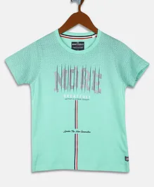 Monte Carlo Half Sleeves More Greatful Triple Colour Middle Striped & Honeycomb Printed Tee - Sea Green