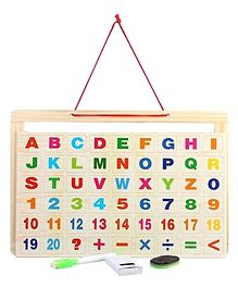 Vinmot Wooden Frame Large Magnetic Double Sided Board with Alphabet Numbers And Signs 59 Pieces - Multicolor