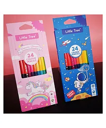 Vinmot Unicorn And Space Theme Double Pencil Colours Combo Pack Of 24 - Multicolour