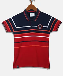 Monte Carlo Half Sleeves Striped & Color Blocked Polo Tee - Red & Navy