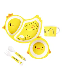 Earthism Eco-Friendly Chirpy Chick Bamboo Fibre Kids Dinner Set Pack Of 5 - Yellow 