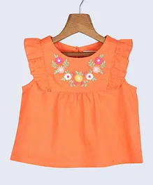 Beebay Short Sleeves Floral Embroidered Ruffle Top - Orange