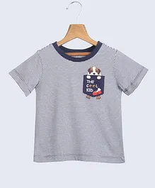 Beebay Half Sleeves Dog Embroidered Pocket T Shirt - Blue