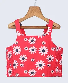 Beebay Sleeveless Floral Print Cut Out Detail Top - Red