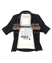 Charchit Full Sleeves Striped Shirt With Tee - Black