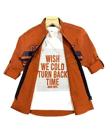 Charchit Full Sleeves Shirt With Text Printed Tee - Orange