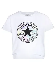 Converse Logo Print Half Sleeves Side Twist Knit Top - White