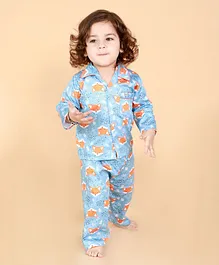 KID1 Full Sleeves Fire Fox Shirt & Pajama Night Suit - Blue