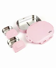 Hoom Plastic Stainless Steel Made Lunch Box with 2 Small Boxes - Pink