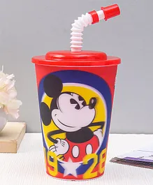 Peppa Pig 3D Mickey Mouse Designed Small Glass With Straw Red - 450 ml