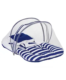 Luv Lap Baby Mattress Set With Mosquito Net - White & Blue