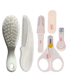 Luv Lap 4 Piece Nail Grooming Set and Elegant Baby Comb & Brush Set with Soft Bristles - White