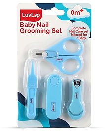 LuvLap Baby Grooming Scissors & Nail Clipper Set|Kit, Manicure Set, 4pcs, Blue, 0m+