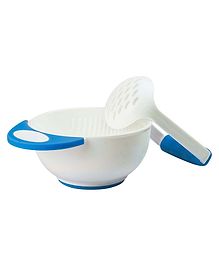 Luv Lap Baby Food Grinding Cum Feeding Bowl, Portable Baby Food Masher & Serving Bowl for Baby weaning Food Preparation (Pack of 1 Set,White & Blue)