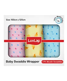 LuvLap 100% Muslin Cotton Dot & Heart Print Baby Swaddles Set Pack Of 3 - Pink Blue