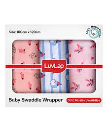 Luv Lap Baby Swaddles Set 100% Cotton Muslin Penguin Rabbit Print Pack Of 3 - Multicolor