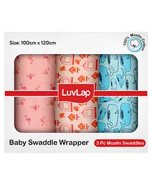 LuvLap 100% Cotton Muslin Baby Swaddles Pineapple Leaves Print Pack Of 3 - Multicolor