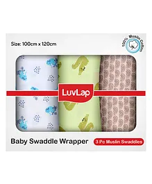 Luv Lap Muslin Cotton Baby Swaddle Wrapper Set - Pack Of 3