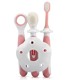LuvLap Baby Training Toothbrush Set Pack Of 3 - White Pink