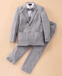 Robo Fry Full Sleeves 4 Piece Party Suit With Bow - Light Grey White