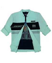 CAVIO Full Sleeves Jacket With Text Printed Tee - Light Green