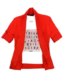 CAVIO Full Sleeves Jacket With Quote Printed Tee - Red