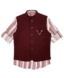 Charchit Roll Up Full Sleeves Striped Kurta With Jacket - Maroon