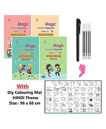OPINA Sank Magic Reusable Tracing Book Pack of 4 With Hindi Aplhabet Colouring Mat - English