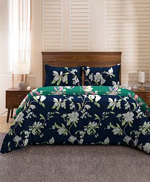 Divine Casa Microfiber Reversible Double Bed AC Duvet Cover with 2 Pillow Cover  - Navy Blue & Green