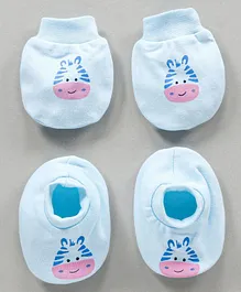 Simply Cotton Mittens & Booties Set Printed - Blue