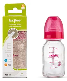 Baybee Slim Essential Glass Baby Feeding Bottle Pink - 125 ml