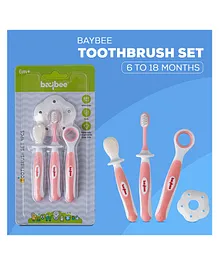 Baybee 3 Stage Oral Care Cum Training Toothbrush Set Of 3 - Pink